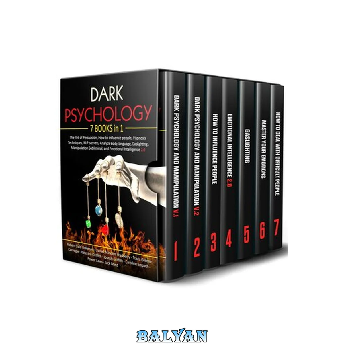 جلد کتاب Dark Psychology: 7 in 1: The Art of Persuasion, How to influence people, Hypnosis Techniques, NLP secrets, Analyze Body language, Gaslighting, Manipulation Subliminal, and Emotional Intelligence 2.0
