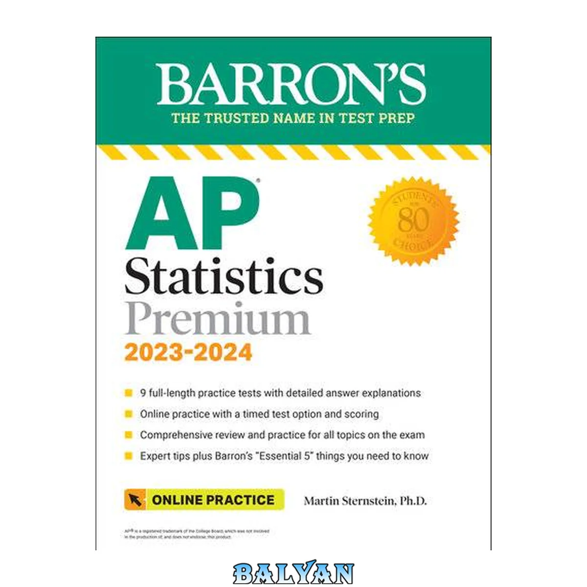 جلد کتاب AP Statistics Premium, 2023-2024: 9 Practice Tests + Comprehensive Review + Online Practice