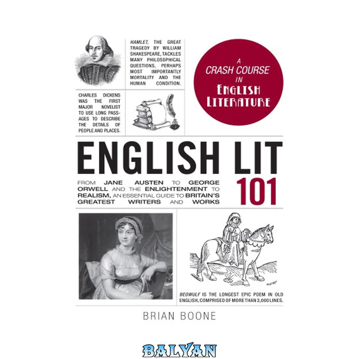 جلد کتاب English Lit 101: From Jane Austen to George Orwell and the Enlightenment to Realism, an essential guide to Britain's greatest writers and works (Adams 101 Series)