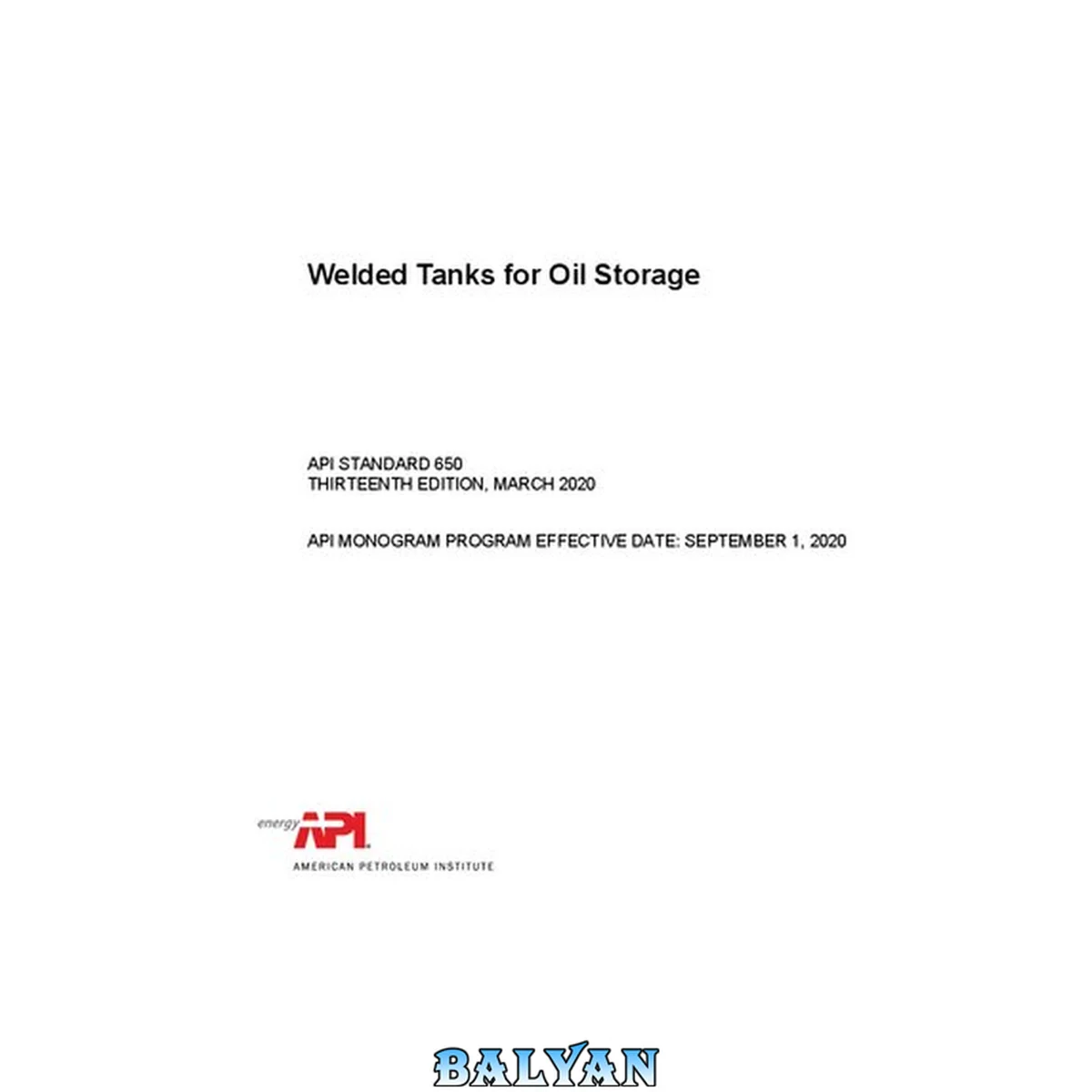 جلد کتاب API Standard 650 Welded Tanks for Oil Storage