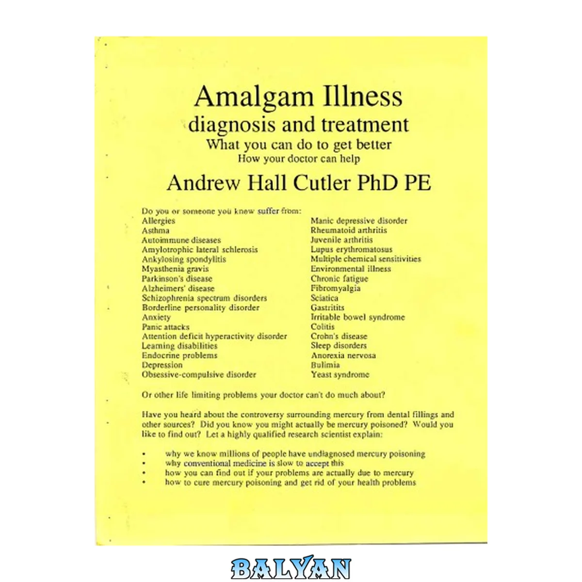 جلد کتاب Amalgam illness - diagnosis and treatment what you can do to get better ; how your doctor can help you