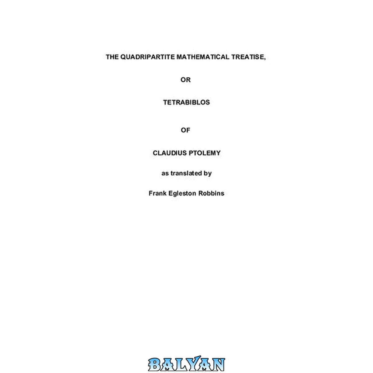 جلد کتاب Tetrabiblos (Robbins Edition)