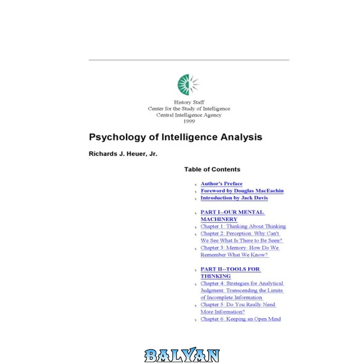 جلد کتاب Psychology Of Intelligence Analysis