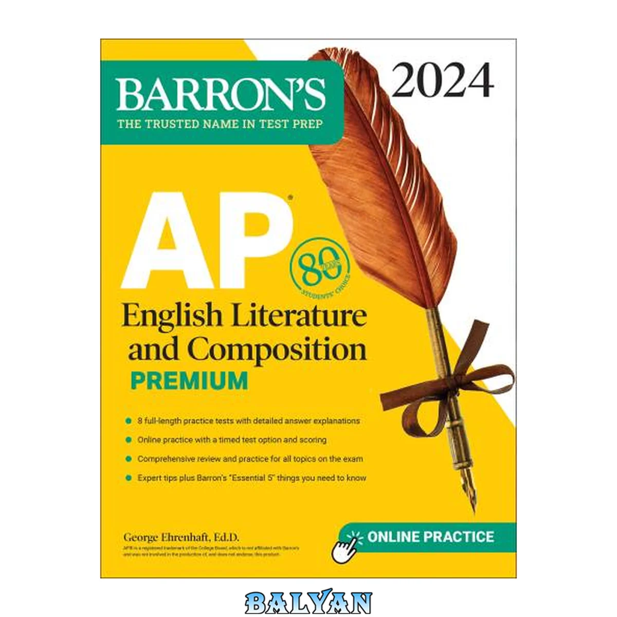 جلد کتاب AP English Literature and Composition Premium, 2024: 8 Practice Tests + Comprehensive Review + Online Practice