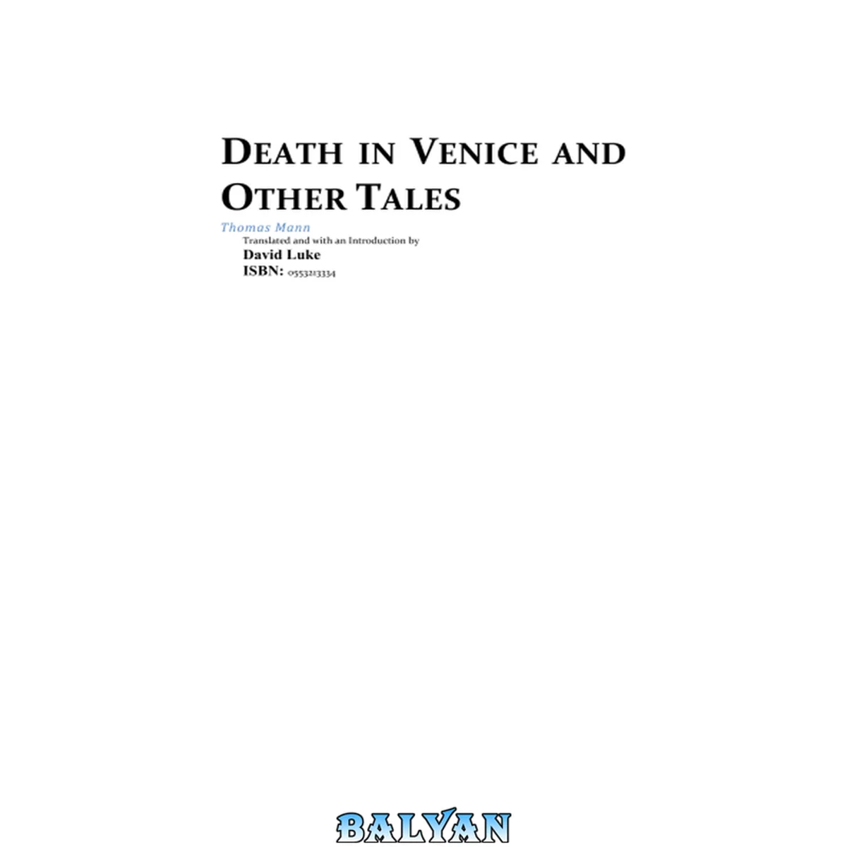 جلد کتاب Death in Venice and Other Tales [Transl. David Luke]