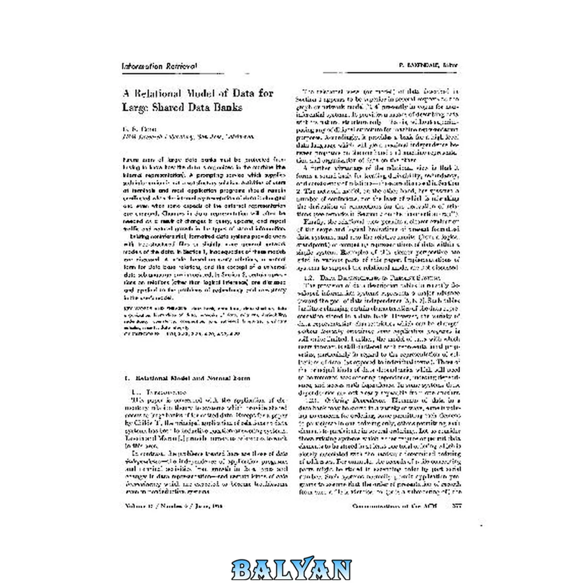 جلد کتاب A Relational Model of Data for Large Shared Data Banks