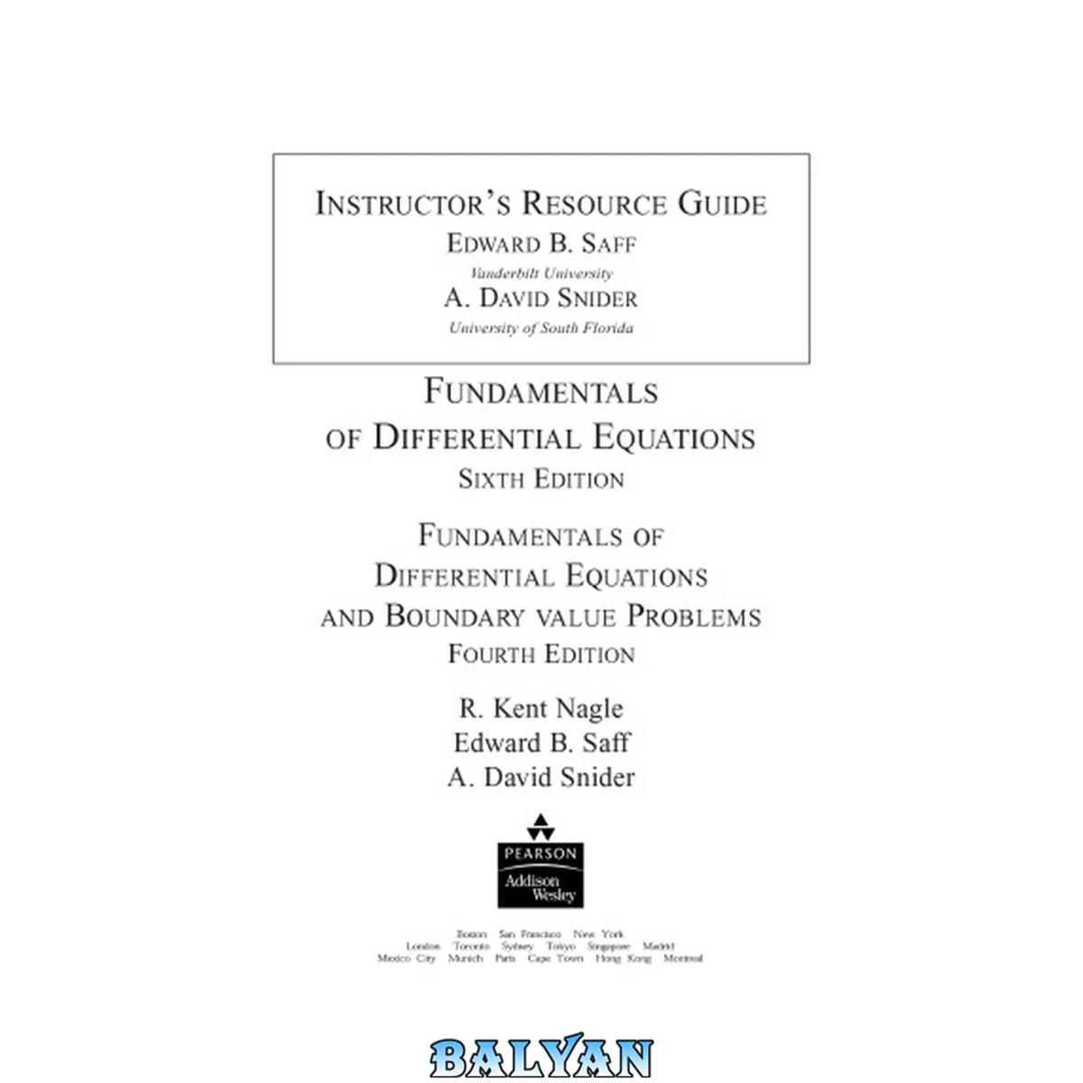 جلد کتاب Fundamentals of Differential Equations. solutions even