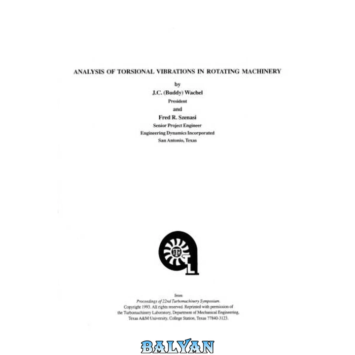 جلد کتاب Analysys of torsional vibrations in rotating machinery