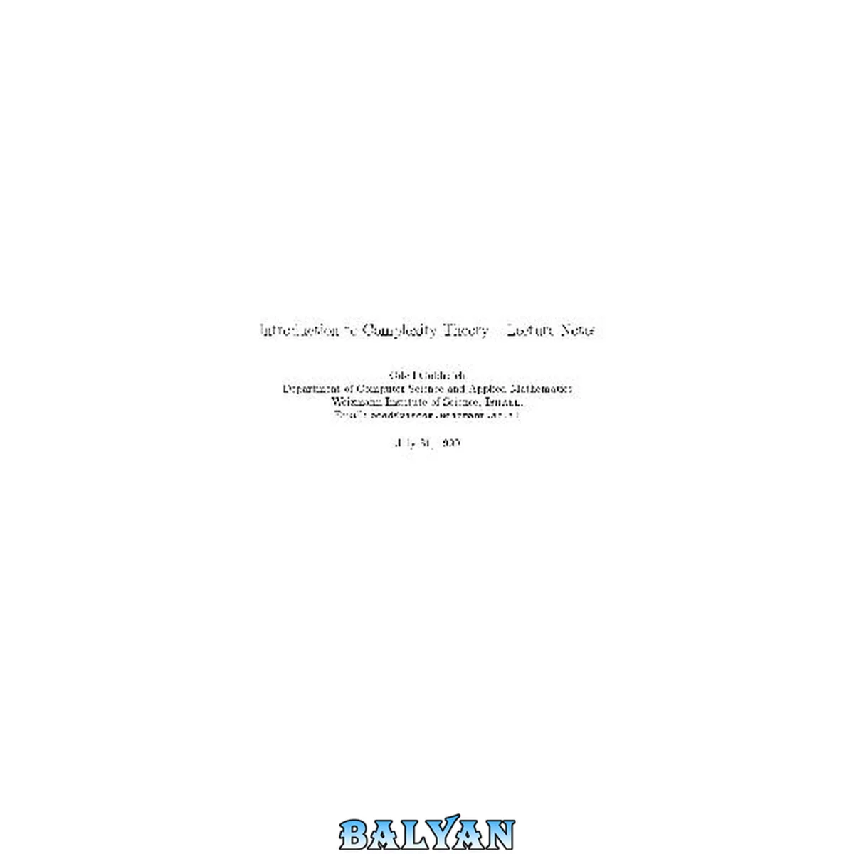 جلد کتاب Introduction to complexity theory, lecture notes