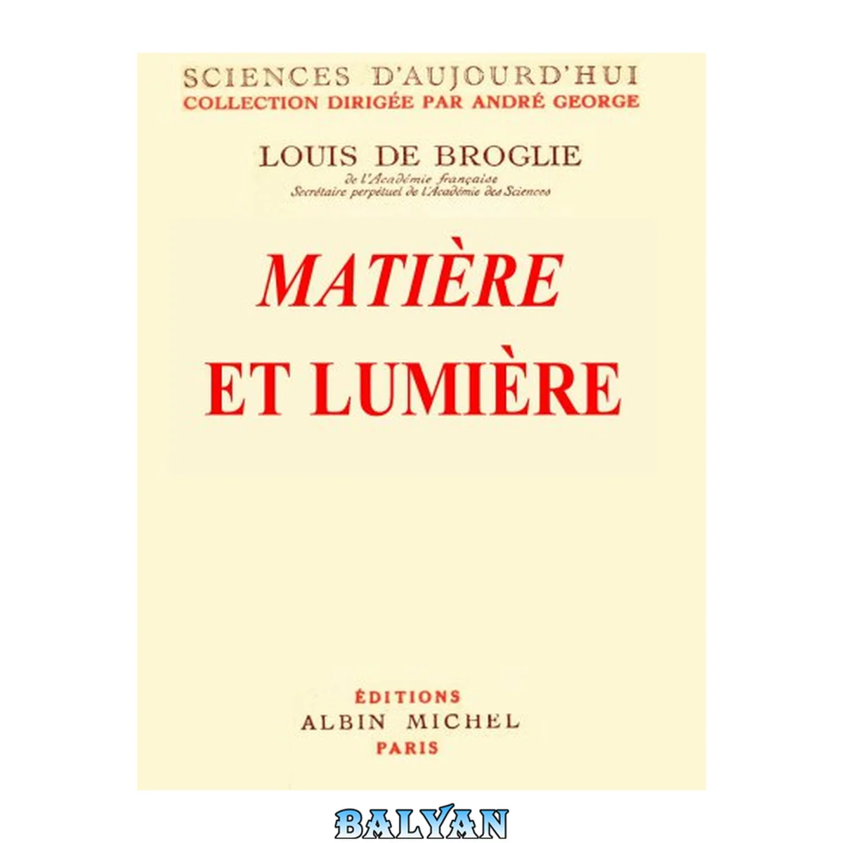 جلد کتاب Matière et lumière