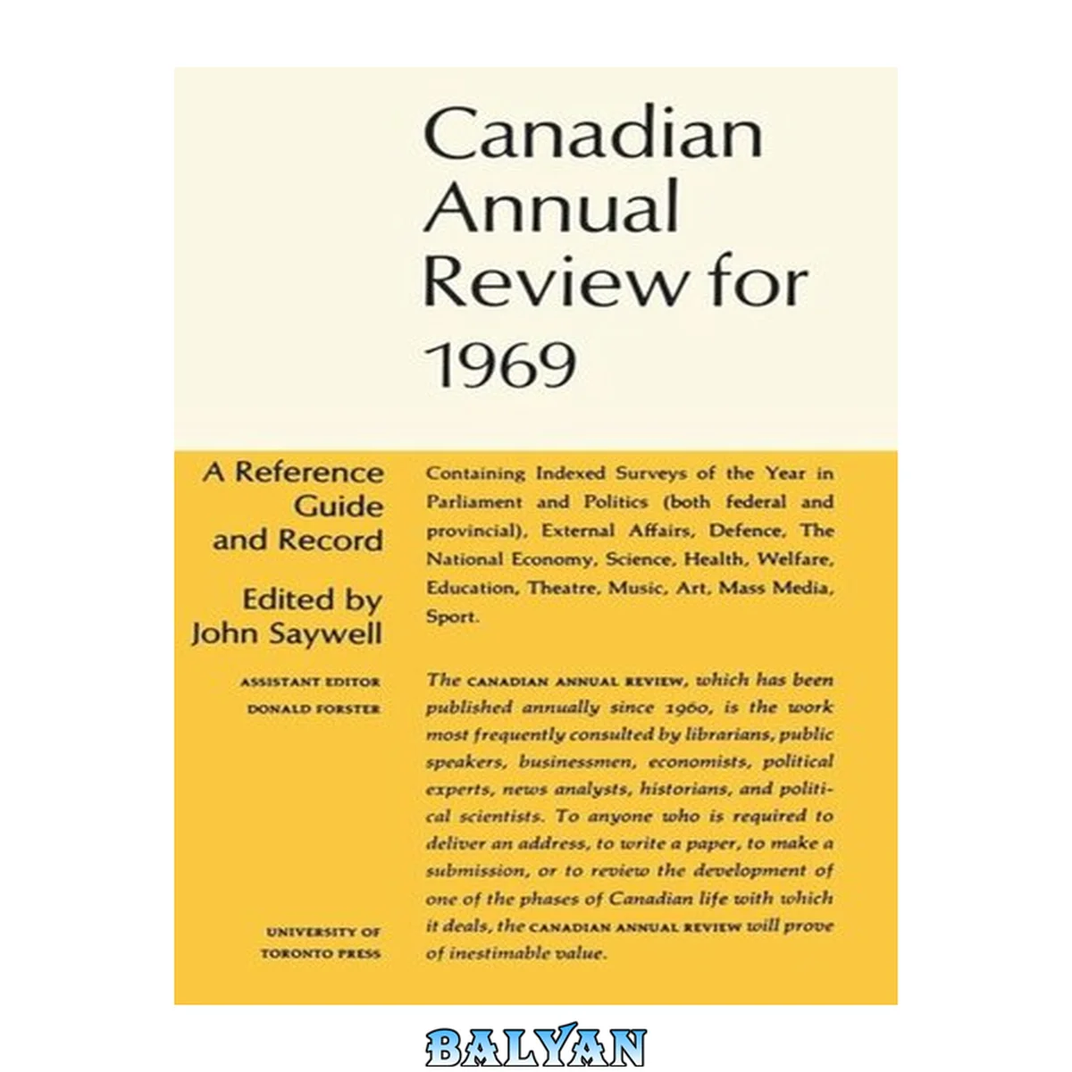 جلد کتاب Canadian Annual Review of Politics and Public Affairs 1969