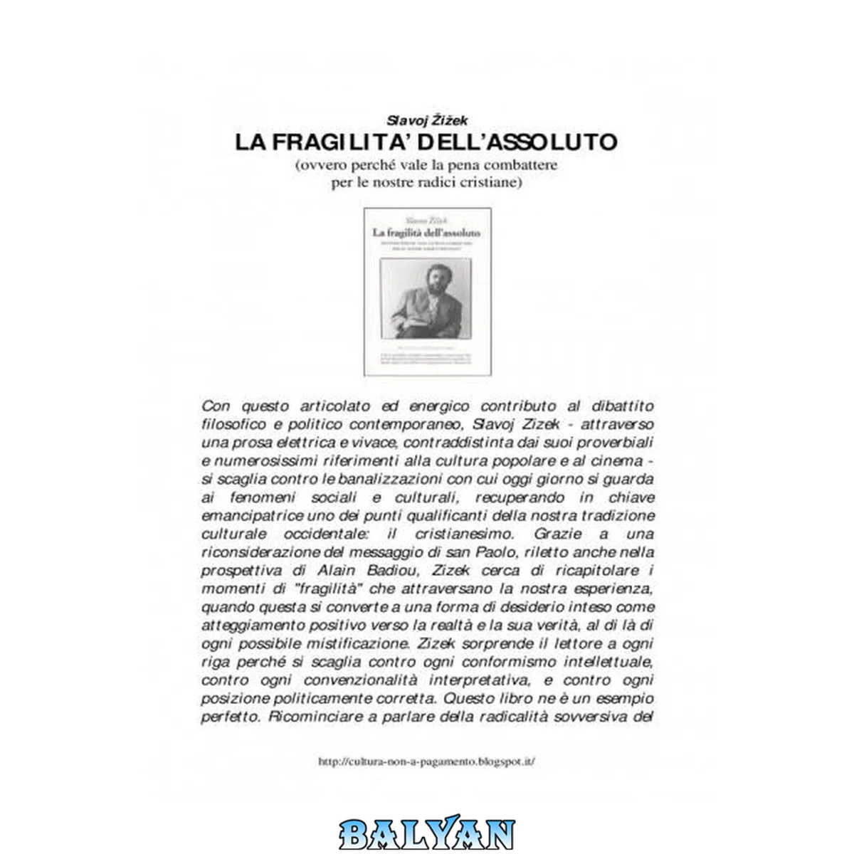 جلد کتاب La fragilita dell’assoluto (ovvero perche vale la pena combattere per le nostre radici cristiane) [Ladri di Biblioteche]