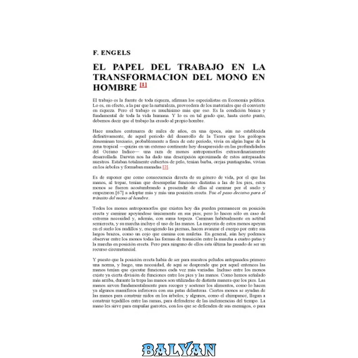 جلد کتاب El papel del trabajo en la transformacion del mono en hombre  (Spanish Edition)