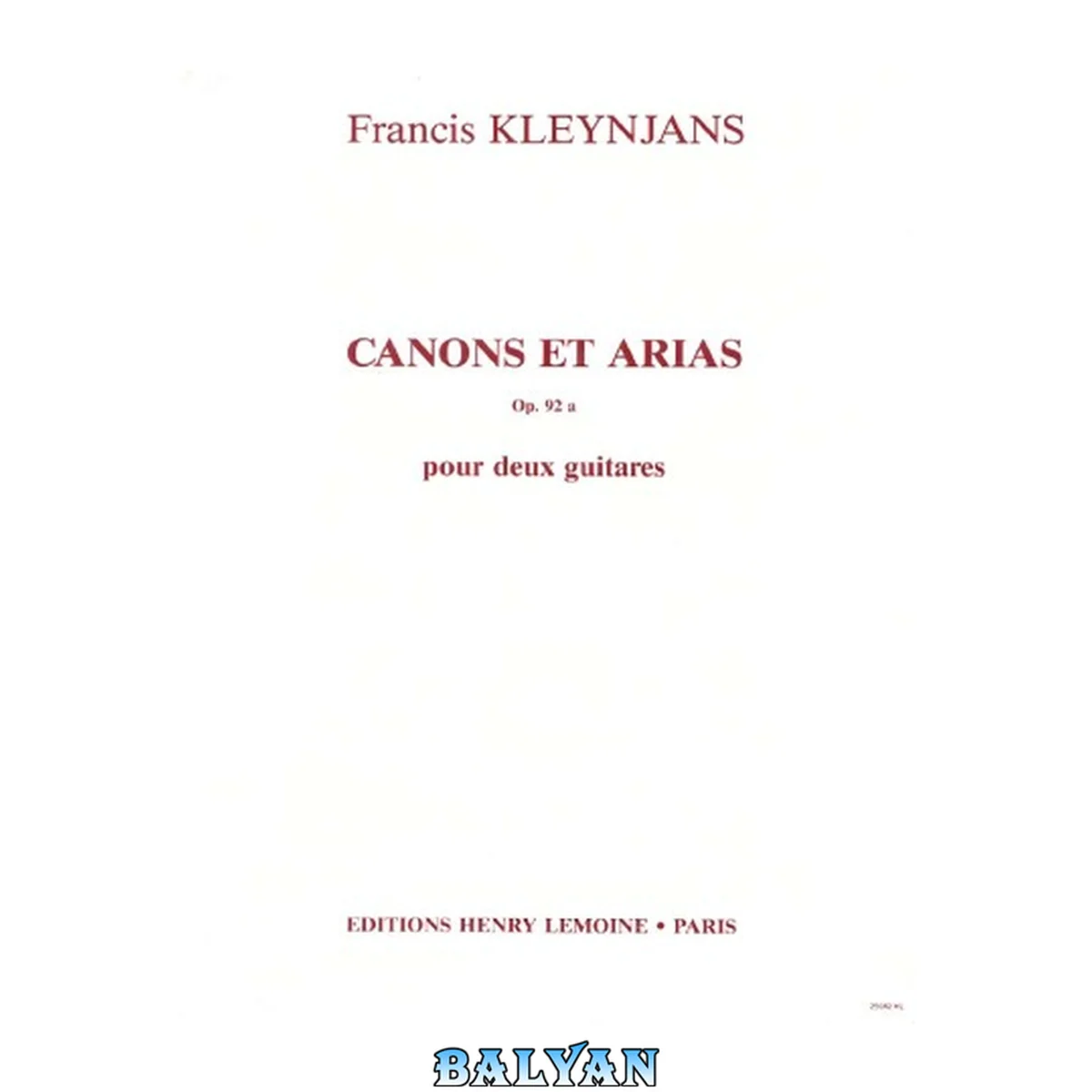 جلد کتاب Canons et arias, Op. 92a, pour deux guitares (Guitar Scores)