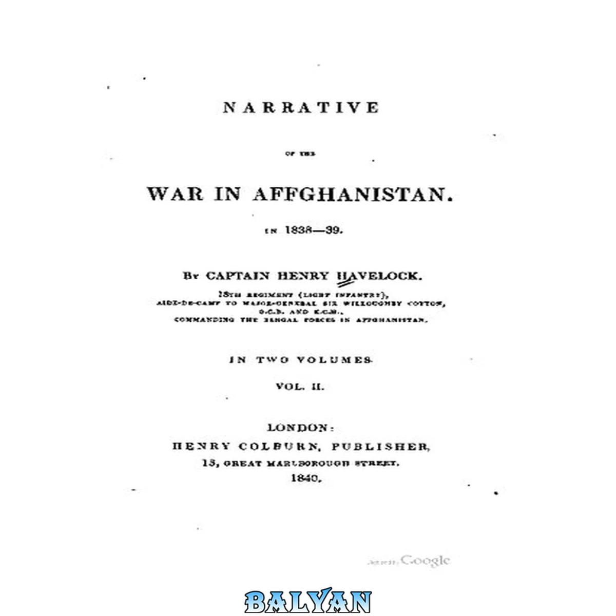 جلد کتاب Narrative of the War in Afghanistan 1838-39, Volume 2 (1840)