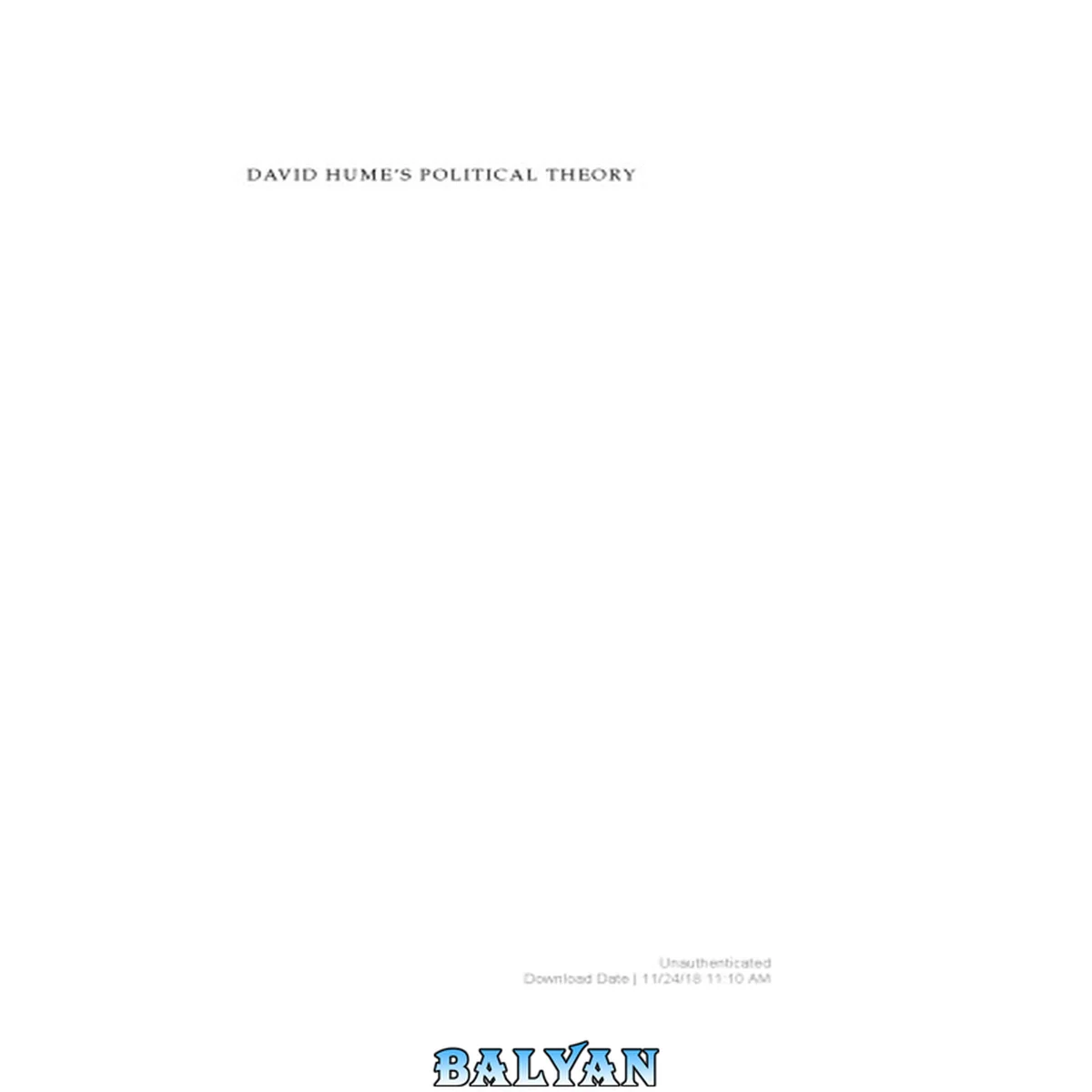 جلد کتاب David Hume's Political Theory: Law, Commerce and the Constitution of Government (Heritage)