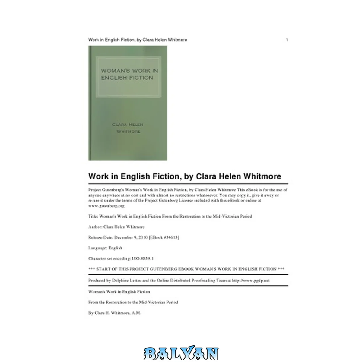 جلد کتاب Woman's Work in English Fiction From the Restoration to the Mid-Victorian Period