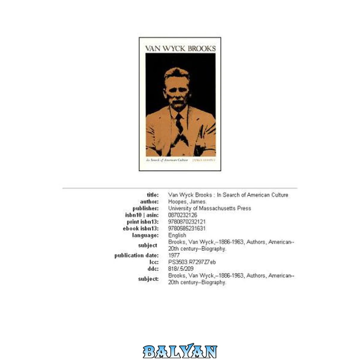 جلد کتاب Van Wyck Brooks: In Search of American Culture James Hoopes