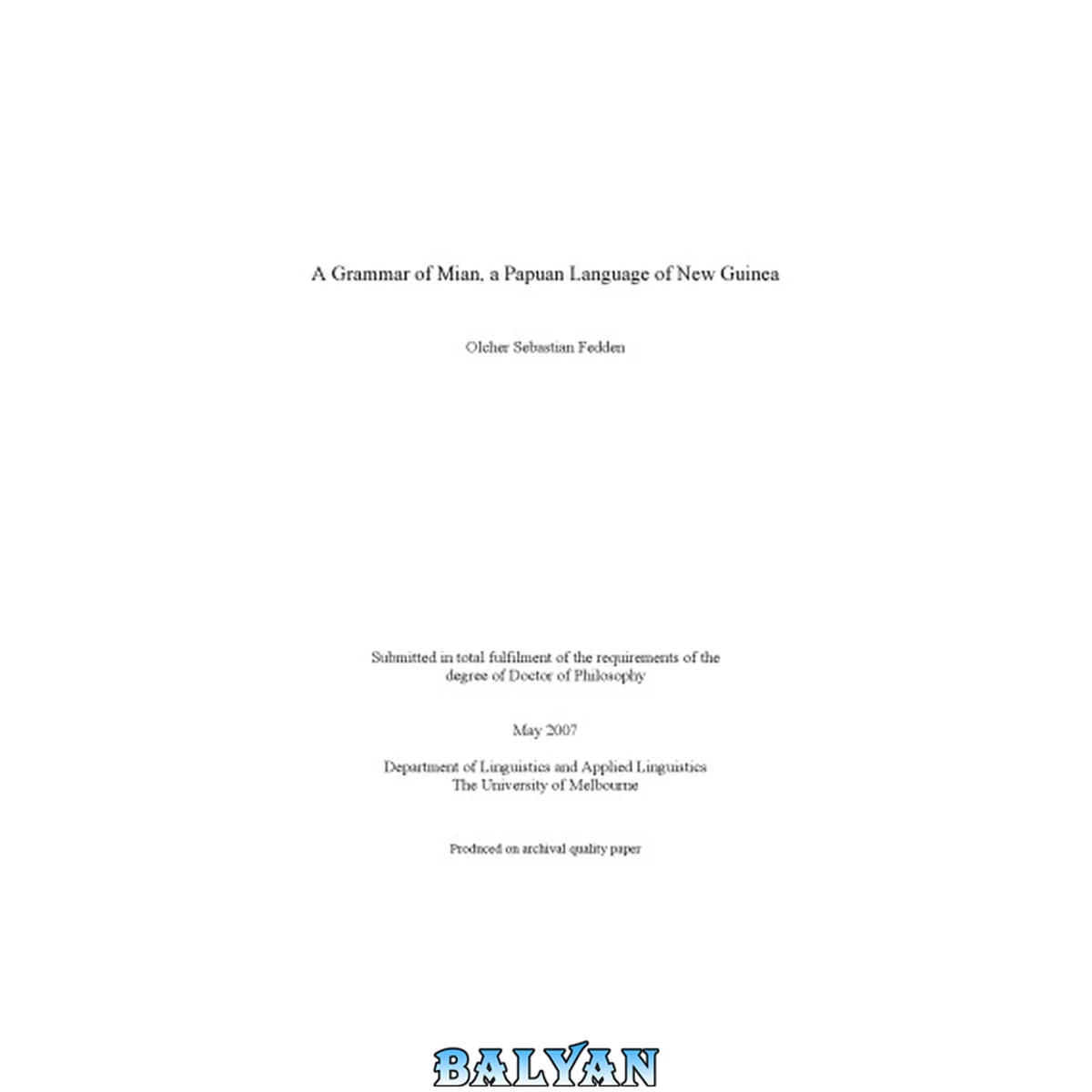 جلد کتاب A grammar of Mian, a Papuan language of New Guinea