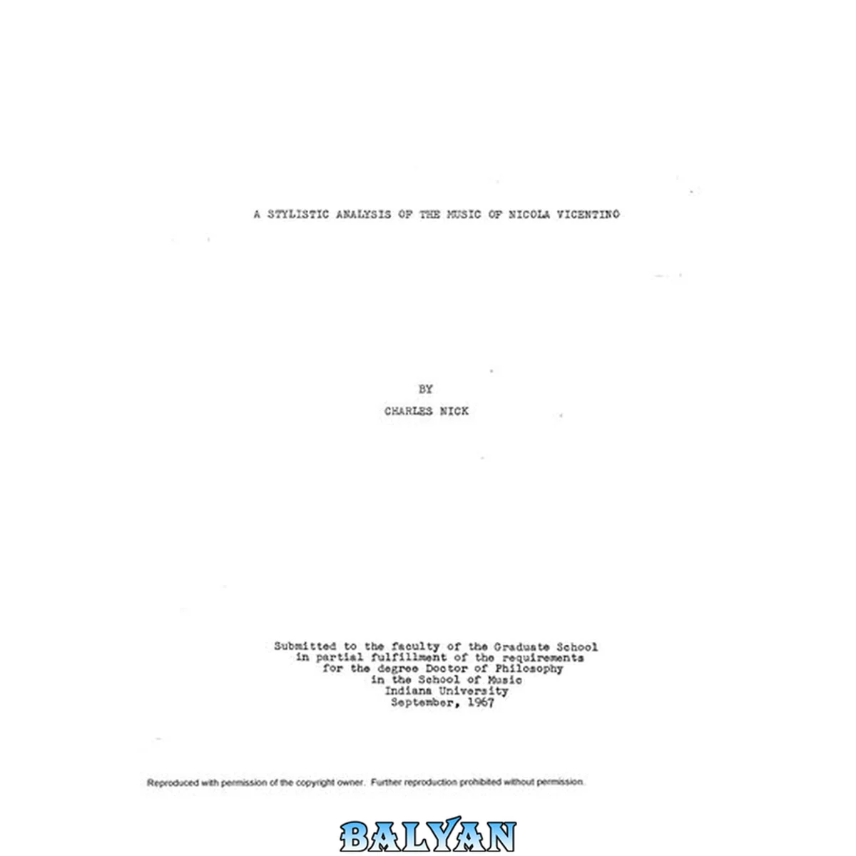 جلد کتاب A Stylistic Analysis of the Music of Nicola Vicentino