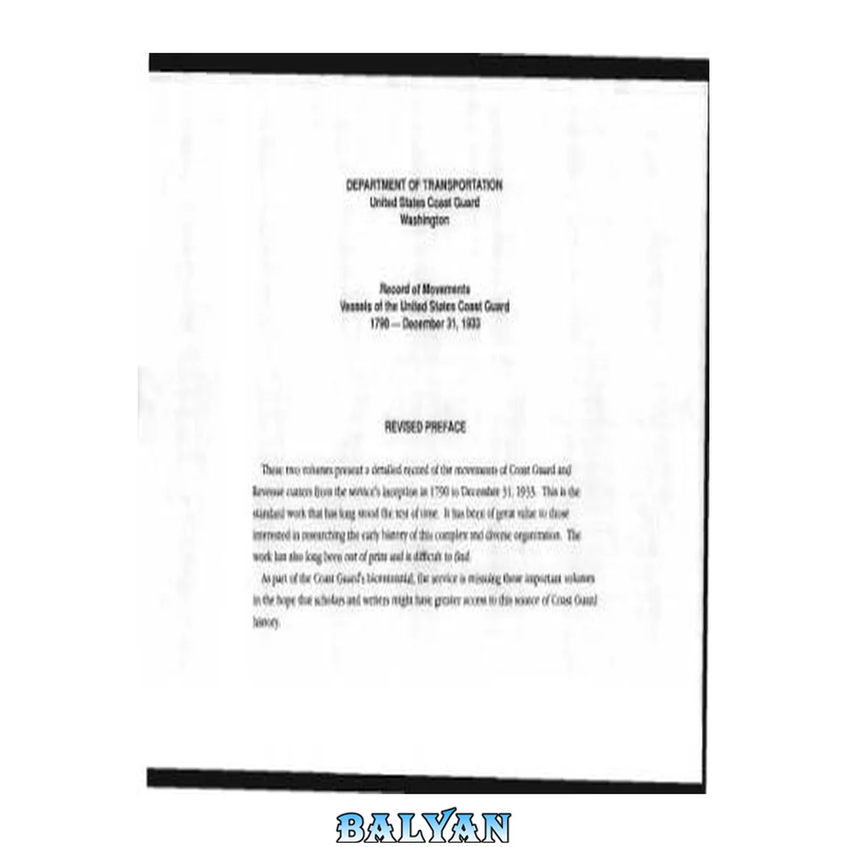 جلد کتاب Record of movements : vessels of the United States Coast Guard, 1790-December 31, 1933