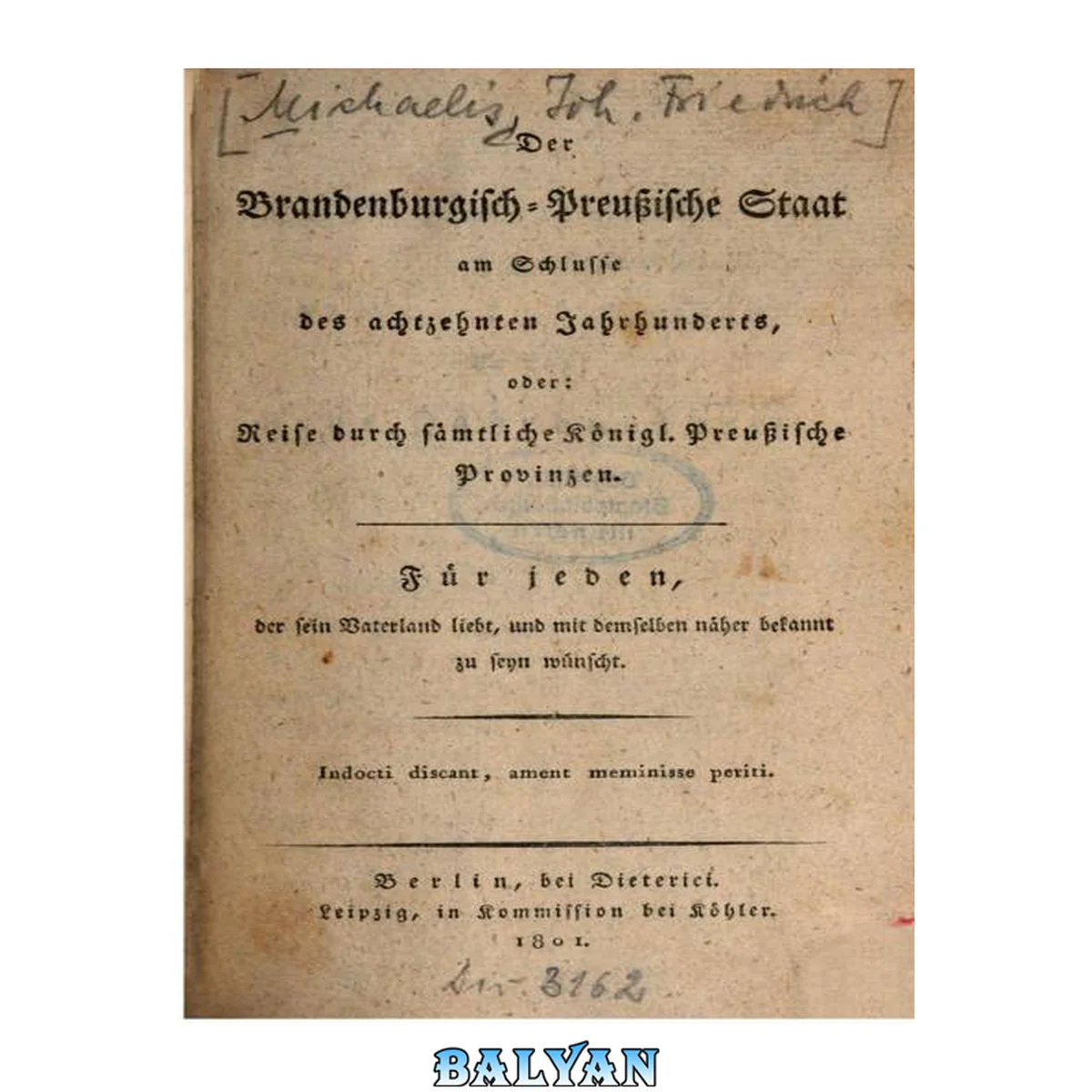جلد کتاب Der Brandenburgisch-Preußische Staat am Schlusse des achtzehnten Jahrhunderts, oder: Reise durch sämtliche Königl. Preußische Provinzen (Digitalisat der Bayerischen Staatsbibliothek München)