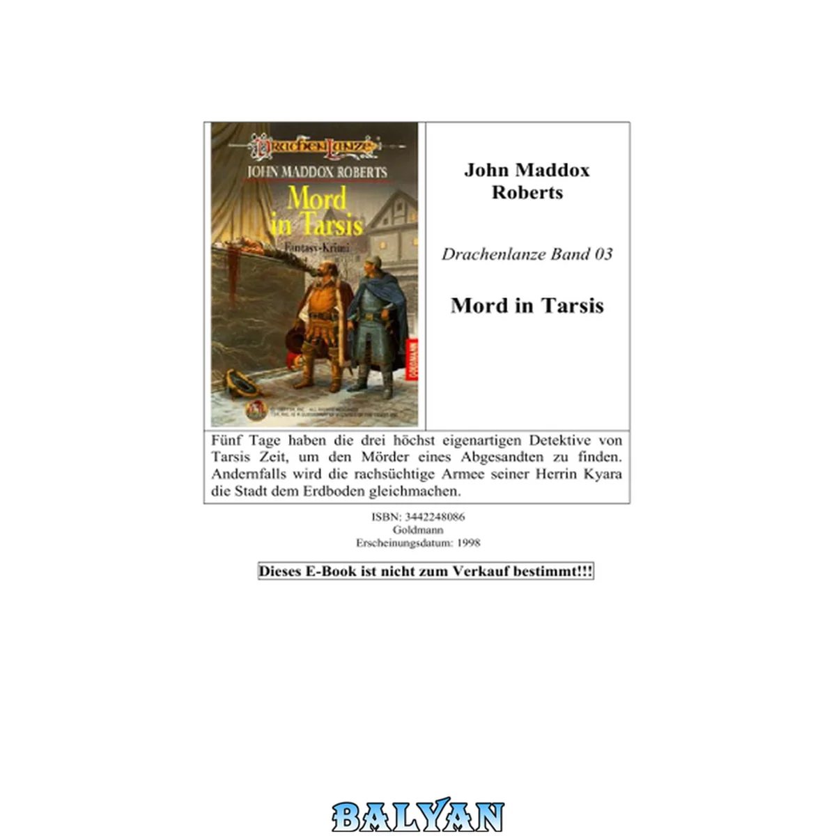 جلد کتاب Drachenlanze [...] Mord in Tarsis : Fantasy-Krimi / John Maddox Roberts. Aus dem Amerikan. von Imke Brodersen