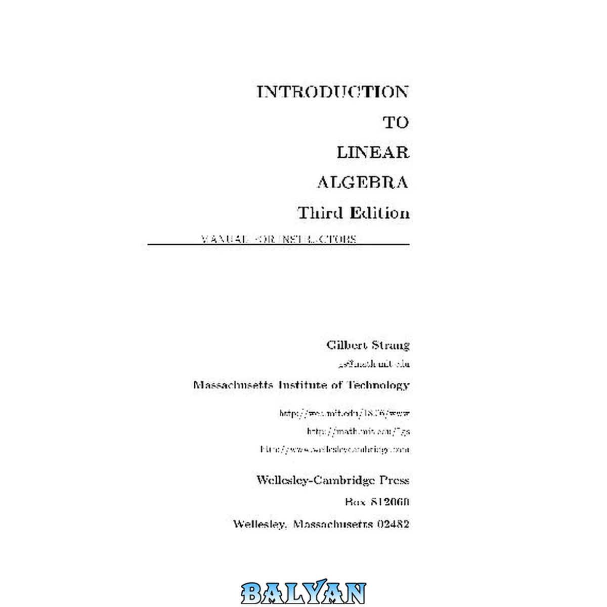 جلد کتاب Solutions manual: Introduction to linear algebra