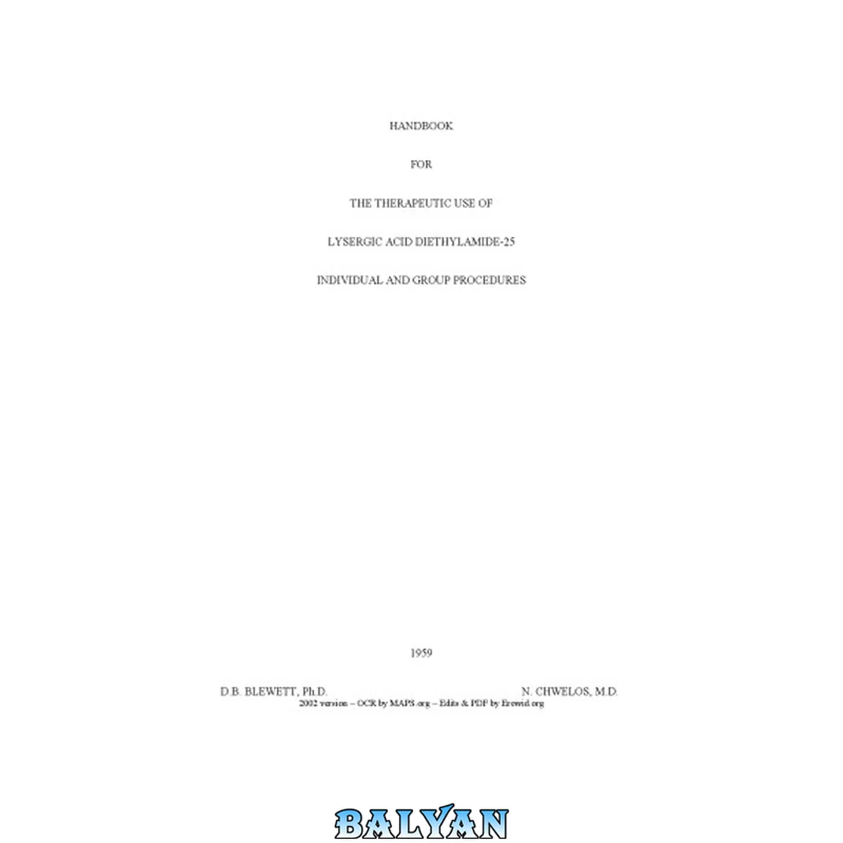 جلد کتاب Handbook for the Therapeutic Use of LSD-25