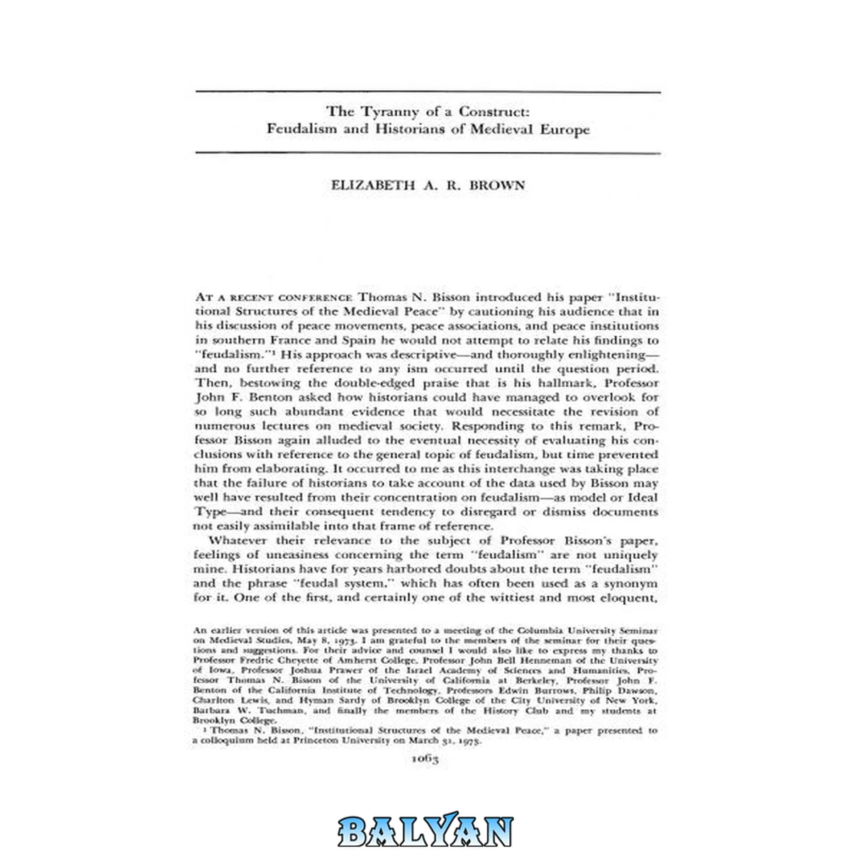 جلد کتاب The Tyranny of a Construct: Feudalism and Historians of Medieval Europe