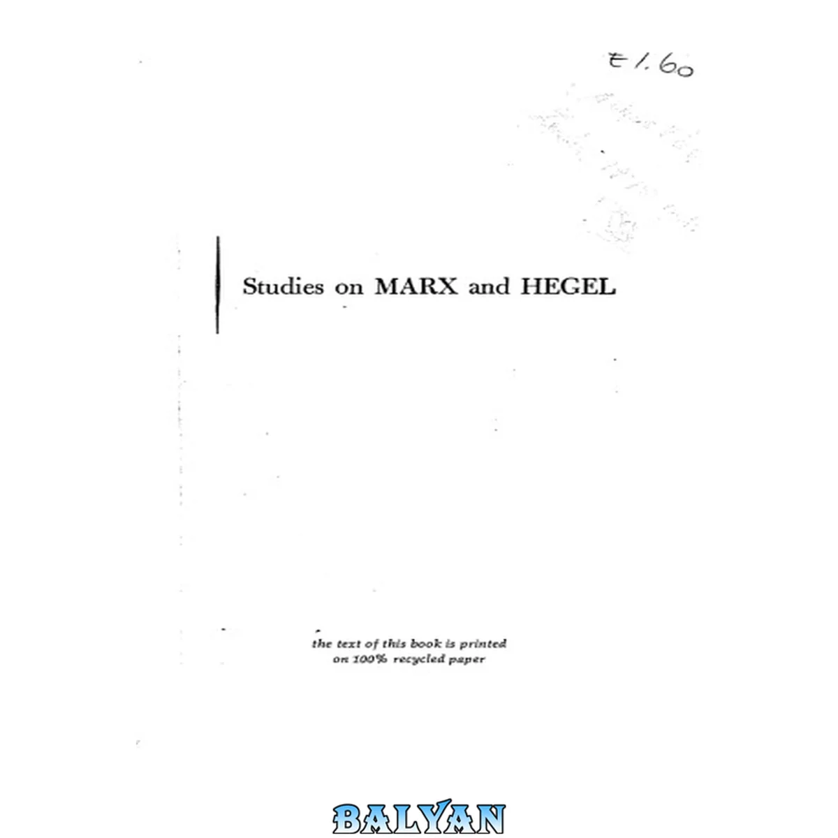 جلد کتاب Studies on Marx and Hegel