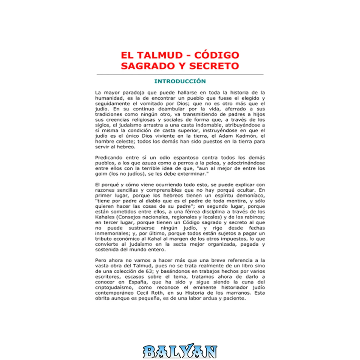 جلد کتاب El Talmud Codigo Sagrado Y Secreto Origen Masoneria