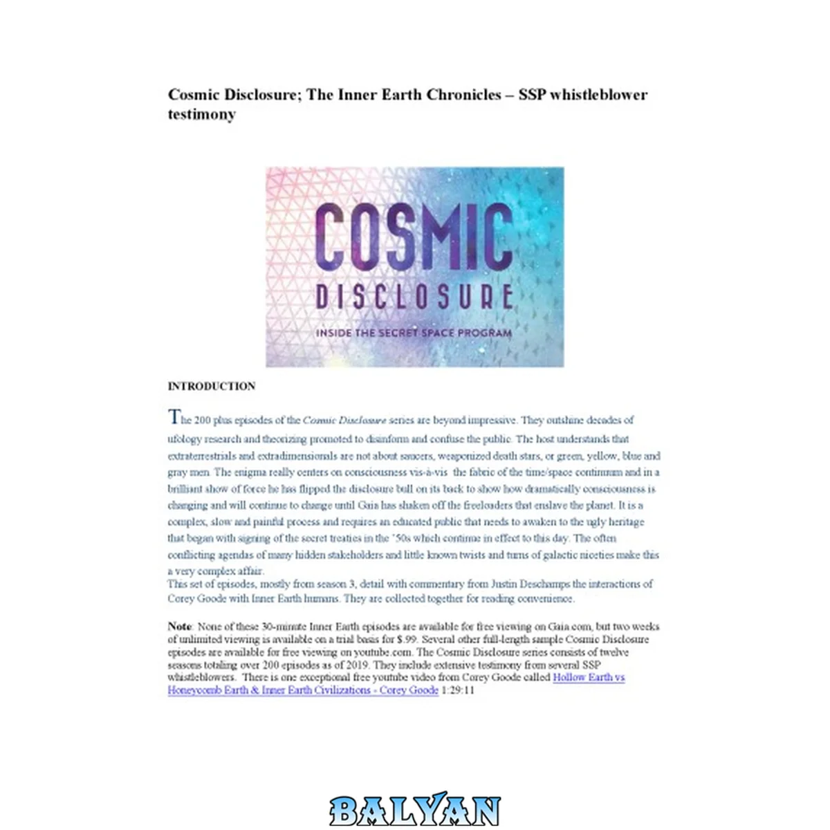 جلد کتاب Cosmic Disclosure; Inner Earth Chronicles