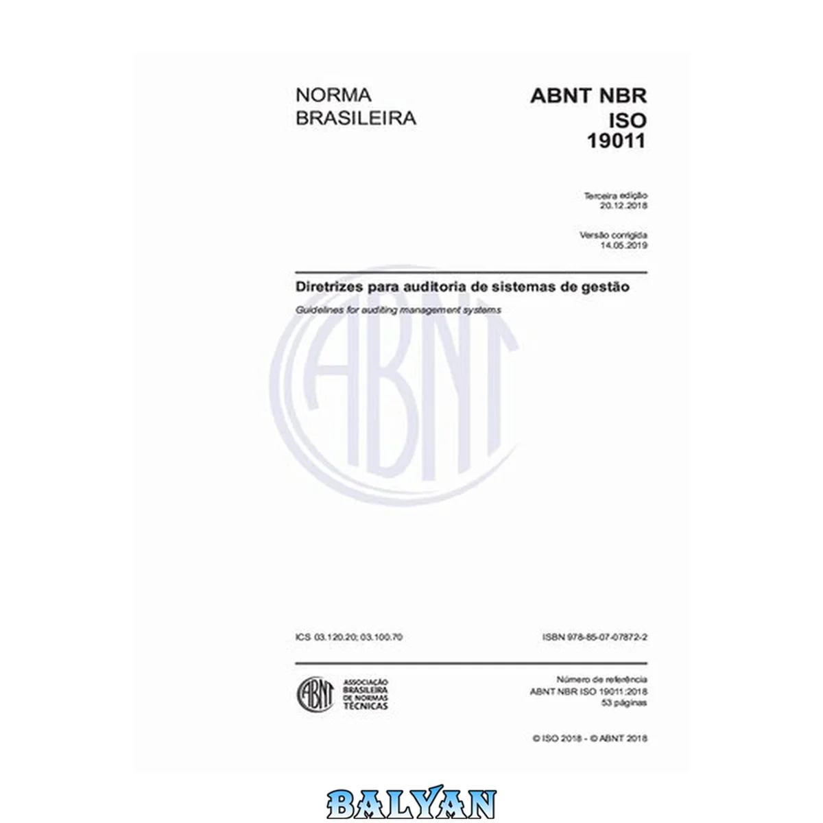 جلد کتاب [ABNT NBR ISO 19011:2018] Diretrizes para auditoria de sistemas de gestão (Versão Corrigida: 2019)