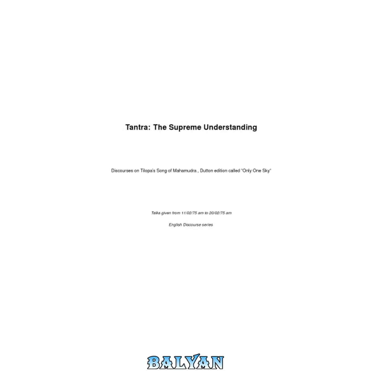 جلد کتاب Tantra: The Supreme Understanding
