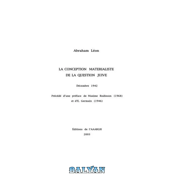 La Conception Materialiste De La Question Juive