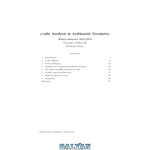 p-adic Analysis in Arithmetic Geometry, WS 2015/2016 [Lecture notes]