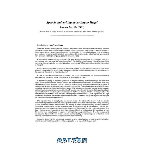 Speech And Writing According To Hegel