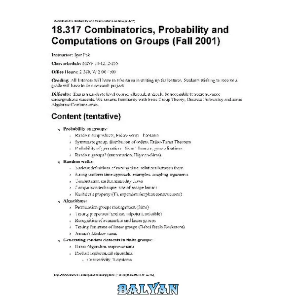 Combinatorics, Probability and Computations on Groups