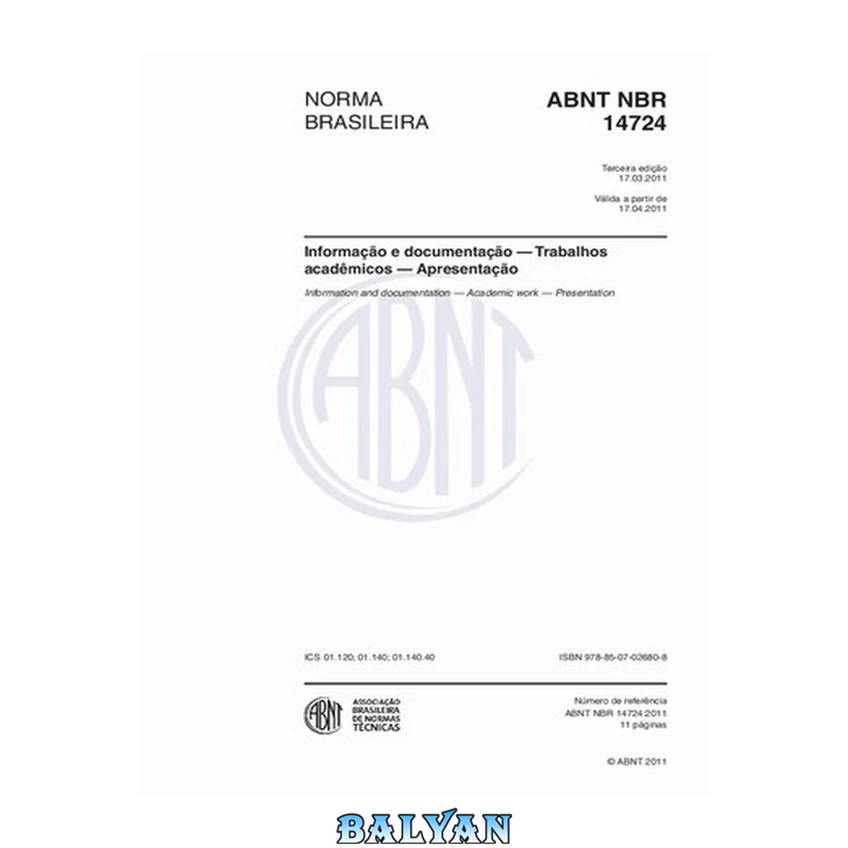 جلد کتاب [ABNT NBR 14724:2011] Informação e documentação - Trabalhos acadêmicos - Apresentação