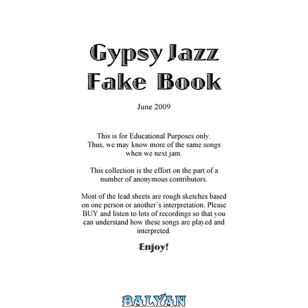 جلد کتاب Gypsy Jazz Fakebook