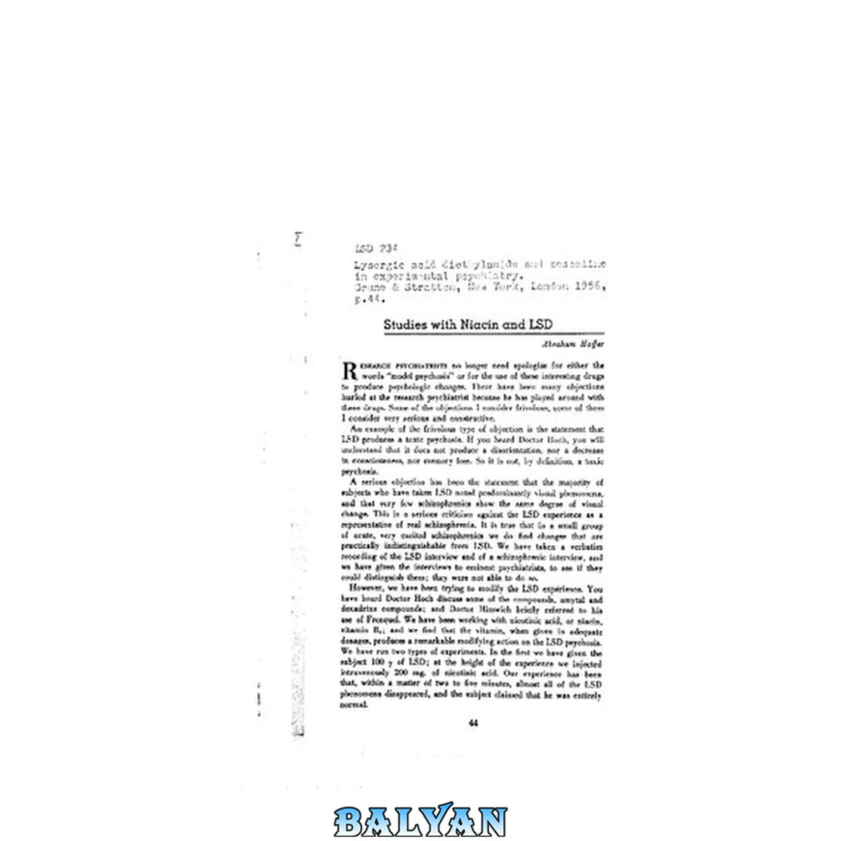 جلد کتاب Niacin (Vitamin B3) and LSD by Abram Hoffer