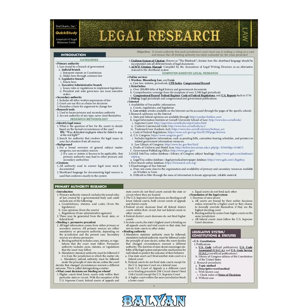 جلد کتاب Legal Research : a QuickStudy Laminated Law Reference