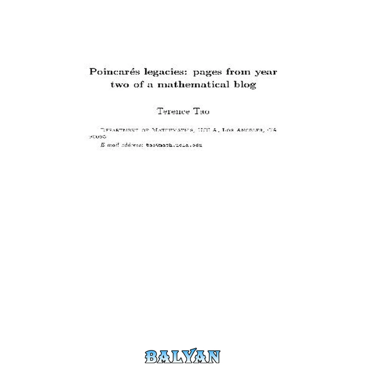جلد کتاب Poincaré's legacies : pages from year two of a mathematical blog