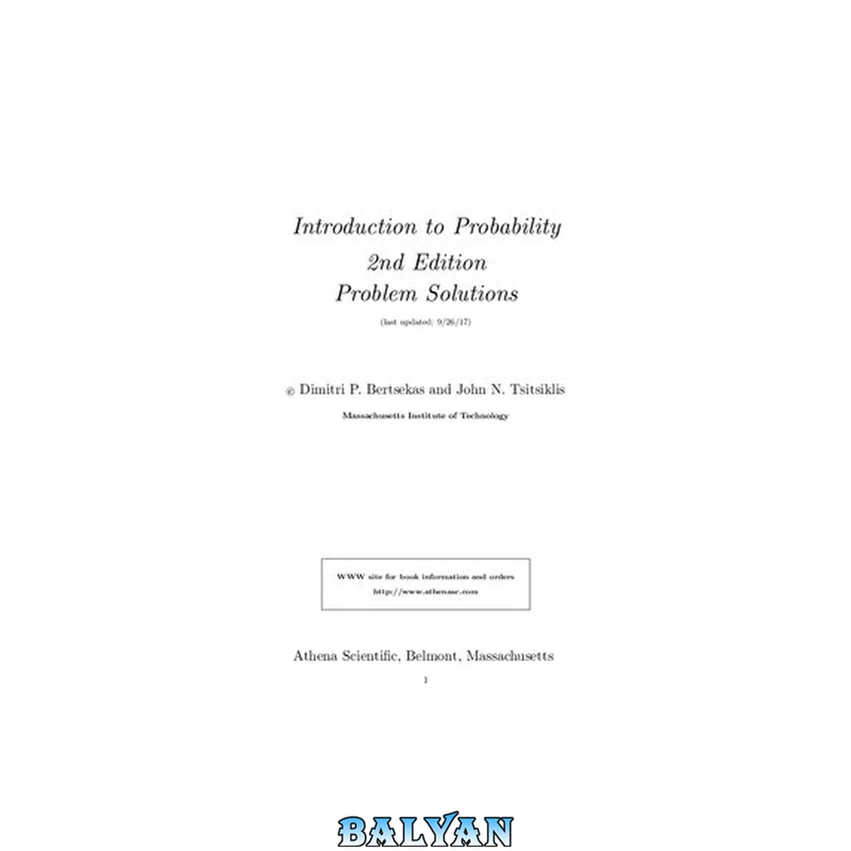 جلد کتاب Solution manual for Introduction to Probability