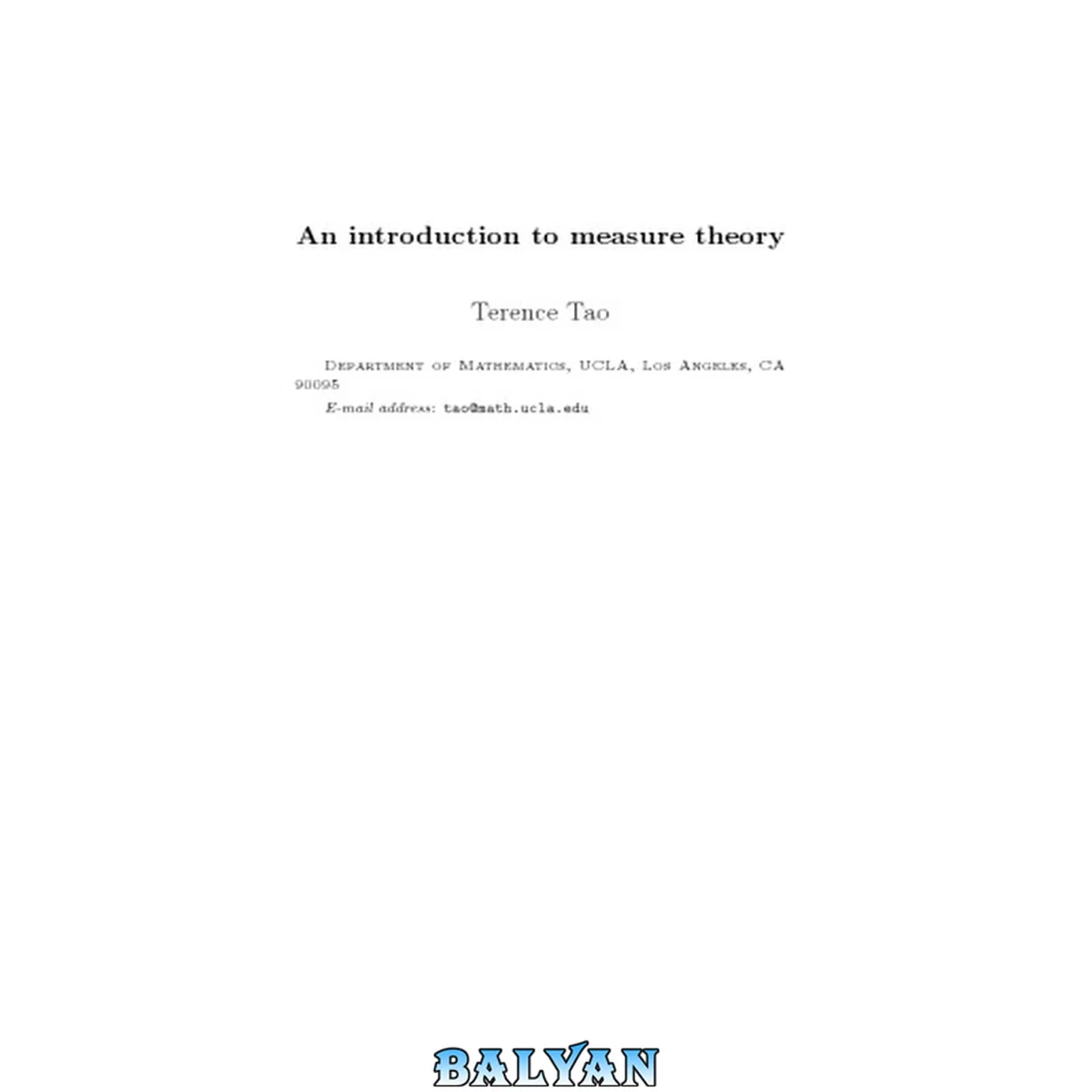 جلد کتاب An Introduction to Measure Theory: Draft