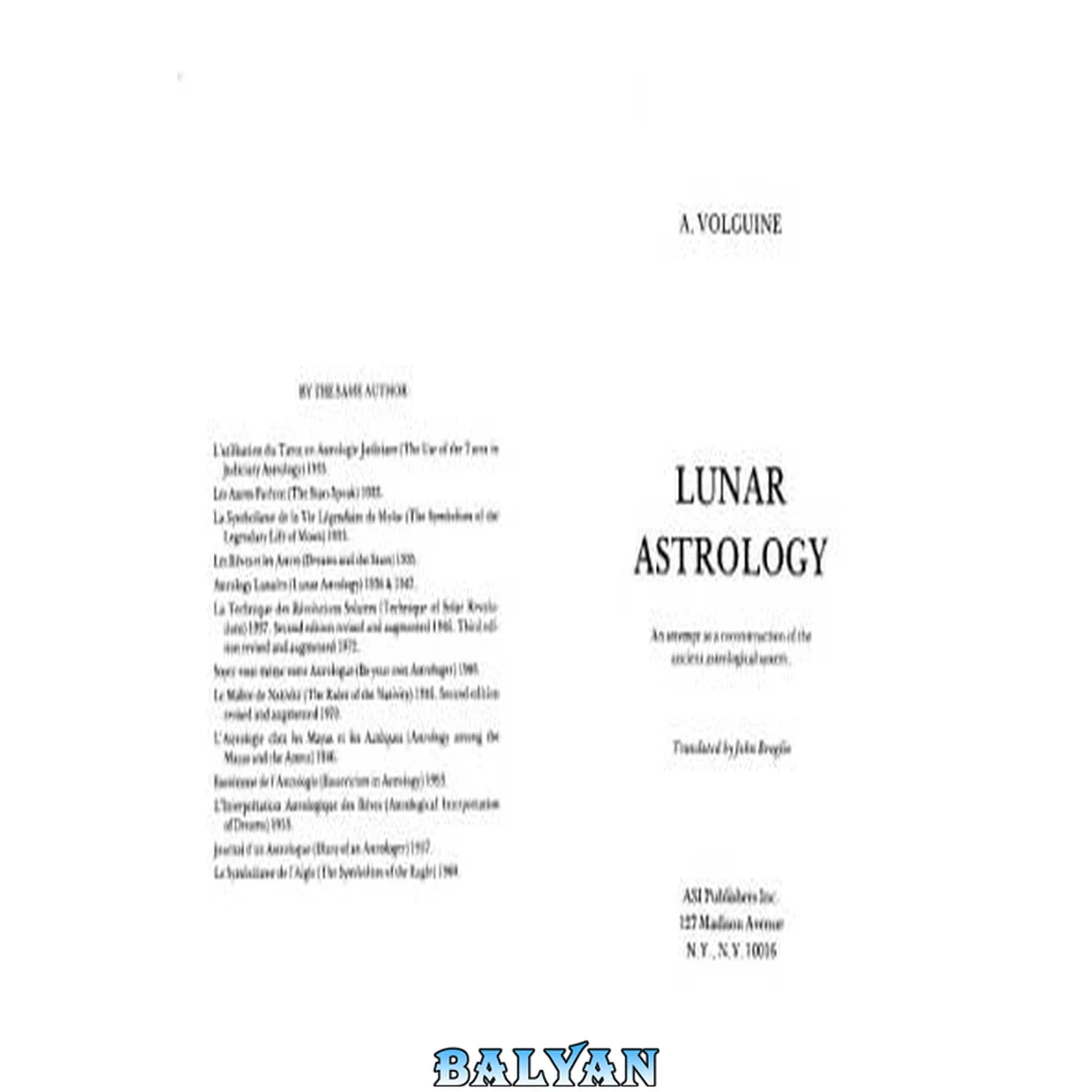 جلد کتاب Lunar astrology : an attempt at a reconstruction of the ancient astrological system