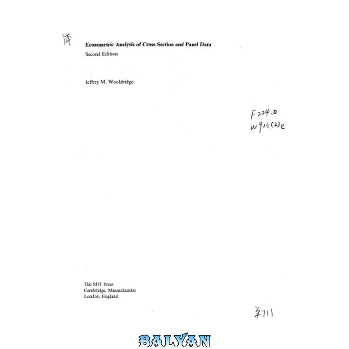 جلد کتاب Econometric analysis of cross section and panel data, second edition