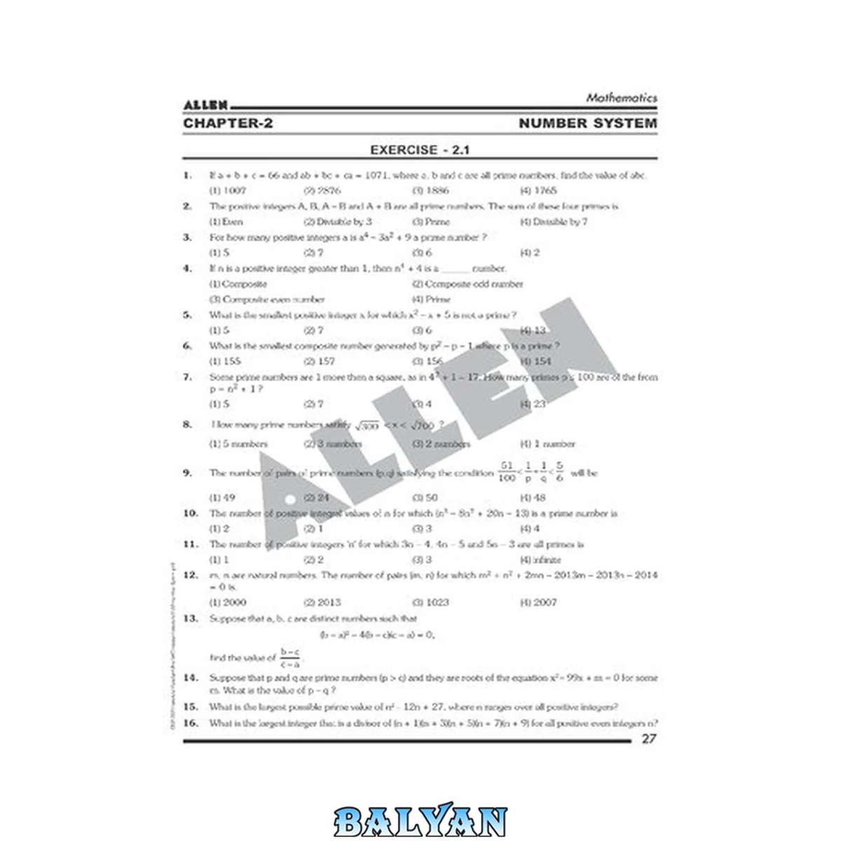 جلد کتاب Allen PRMO/IOQM sheet: number system/theory