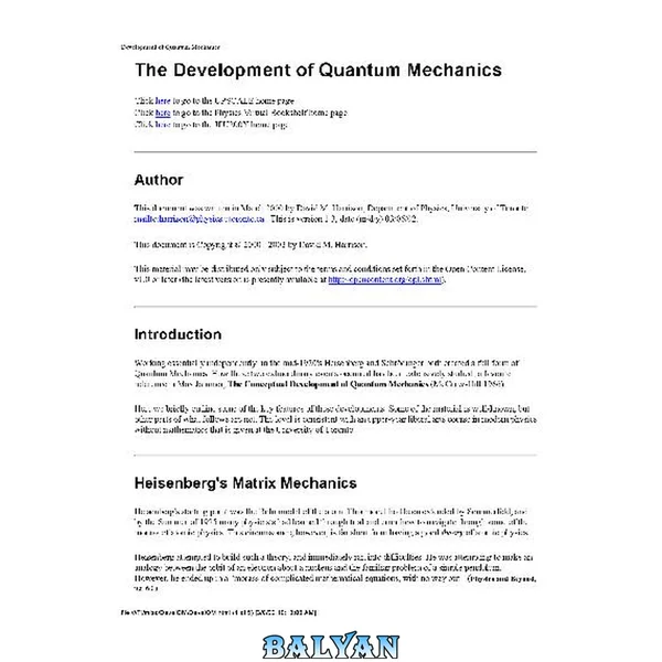 The Development of Quantum Mechanics